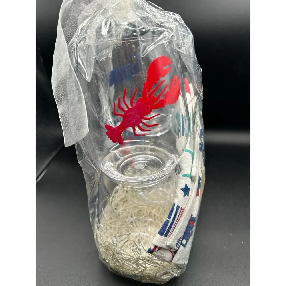 Nautical Summer Cheer Gift Set C&F Flour Sack Towel & 4 Acrylic Tumblers Lobster